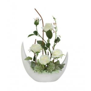 декор.цветы "Розы белые" в керам вазе